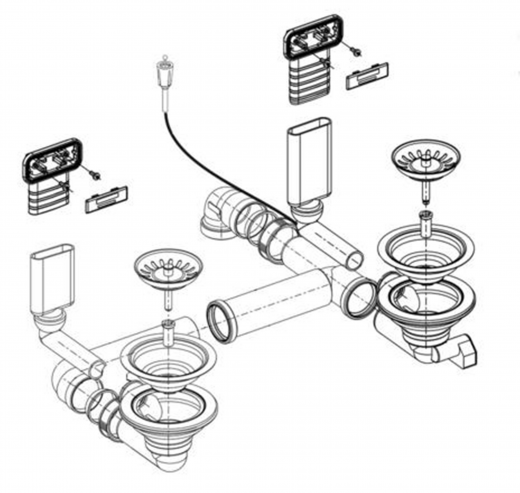 BLANCO Ablaufgarnitur 1 x 3,5'' mit Bowdenzug und 1 x 3,5'' manuell 2 x C-overflow modernes Sieb Ablaufgarnitur Komplett Serie: Claron (225084) +ZK (221339)