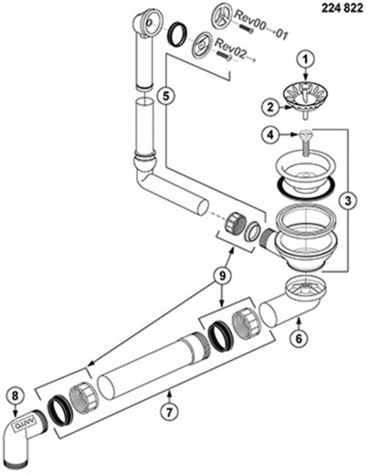 BLANCO Ablaufgarnitur 1 x 3,5'' Sieb ohne Ablauffernbedienung berlauf rund Komplett Serie: Classic, Gamma, Midi, Omega, Profi, Supreme,Ypsilon (224822)