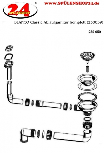 BLANCO Ablaufgarnitur 1 x 3,5'' Sieb ohne Ablauffernbedienung berlauf oval/horizontal Komplett Serie: Classic (230059)