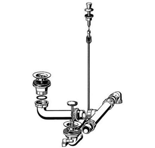 BLANCO Ablaufgarnitur 1,5'' Stopfen mit Zug-Ablauffernbedienung und 1,5'' Stopfen manuell chrom Ablaufgarnitur Komplett Serie: Cron (213440)