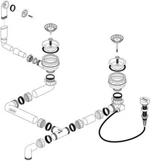 BLANCO Ablaufgarnitur 2 x 3,5'' Sieb mit Ablauffernbedienung berlauf rund Ablaufgarnitur Komplett Serie: Metra, Primo, Tipo, Viva (218407)