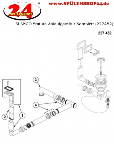 BLANCO Ablaufgarnitur fr berlauf oval/horizontal mit Anschluss Komplett Serie: Statura (227452)