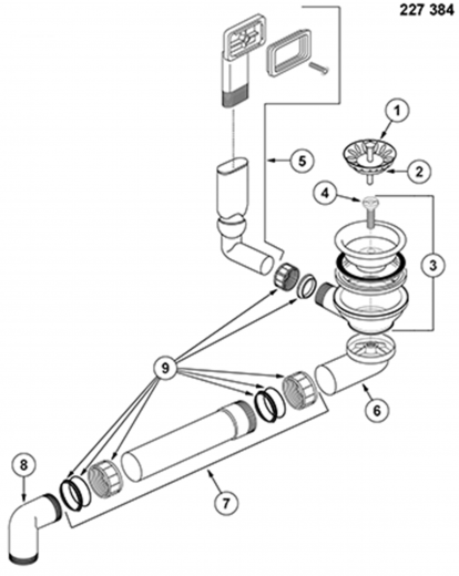 BLANCO Ablaufgarnitur 1 x 3,5'' Sieb ohne Ablauffernbedienung berlauf rechteckig Komplett Serie: A/C/S/Z-Style, Gamma, Supra, Ypsilon (227384)