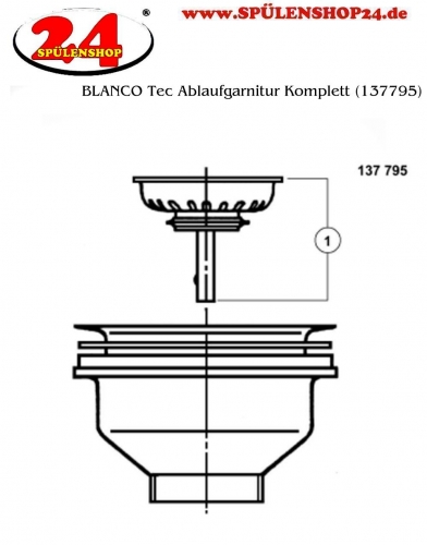 BLANCO Ablaufgarnitur 1x3,5'' ohne Ablauffernbedienung ohne berlauf Komplett Serie: TEC (212948)