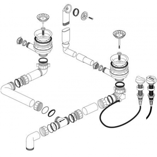 BLANCO Ablaufgarnitur 2 x 3,5'' Sieb mit Ablauffernbedienung berlauf rund Ablaufgarnitur Komplett Serie: Zia (222769)