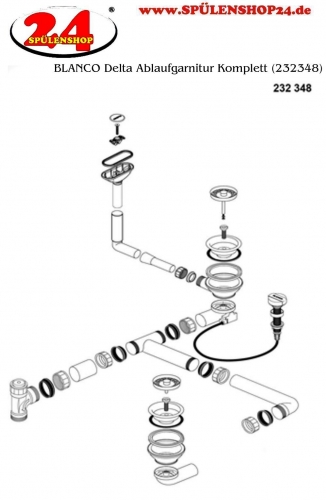 BLANCO Ablaufgarnitur 2 x 3,5'' mit Ablauffernbedienung C-overflow rund horizontal Sieb Ablaufgarnitur Komplett Serie: Delta II (232348)