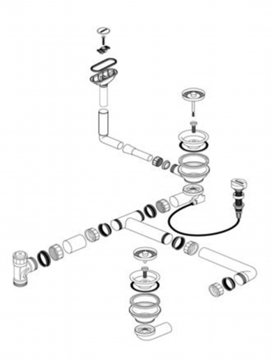 BLANCO Ablaufgarnitur 2 x 3,5'' mit Ablauffernbedienung C-overflow rund horizontal Sieb Ablaufgarnitur Komplett Serie: Delta II (232348)