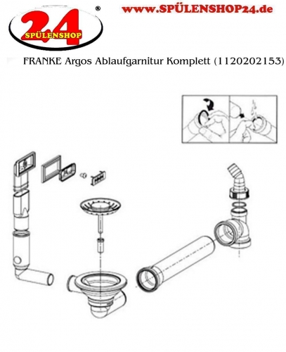 FRANKE Ablaufventil 3 1/2 Zoll fr 1 Becken mit verdecktem berlauf mit Integralablauf, Siebkorb-Stopfenventil Ablaufgarnitur Komplett Serie: Argos, Epos, Kubus (1120202153)