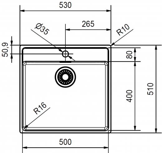 FRANKE Kchensple Maris MRX 210-50 A Edelstahlsple Slimtop / Flchenbndig mit Siebkorb als Stopfenventil