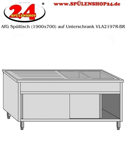 AfG Spltisch (1900x700) auf Unterschrank VLA2197R-BR Gewerbesple mit Untergestell, Boden und Tren