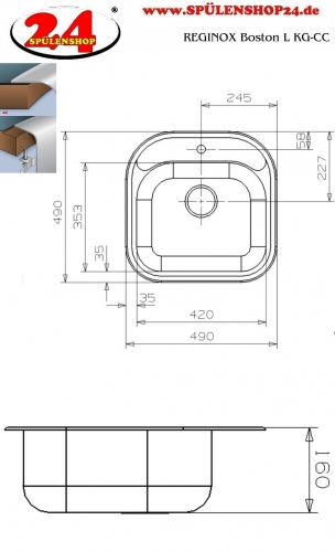 REGINOX Clean & Care Boston (R) KG-CC Einbausple Edelstahl mit Einbaurand und Hahnlochbank ohne berlauf medizinischer Bereich