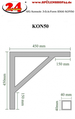 AfG Konsole 3-Eck-Form B500 KON50 aus 40x40 mm-Profil verschweite Ausfhrung fr Tischplatten