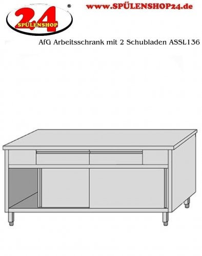 AfG Arbeitsschrank mit 2 Schubladen und Schiebetren (B1300xT600) ASSL136 verschweite Ausfhrung