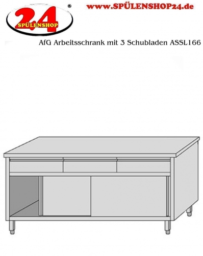 AfG Arbeitsschrank mit 3 Schubladen und Schiebetren (B1600xT600) ASSL166 verschweite Ausfhrung