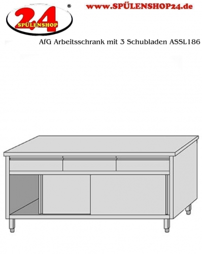 AfG Arbeitsschrank mit 3 Schubladen und Schiebetren (B1800xT600) ASSL186 verschweite Ausfhrung