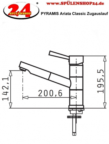 {LAGER} PYRAMIS Kchenarmatur Ariata Classic Einhebelmischer Chrom mit Zugauslauf als Schlauchbrause