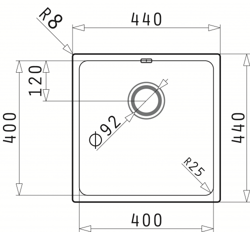 PYRAMIS Kchensple Lydia (40x40) 1B Einbausple Flachrand / Flchenbndig Siebkorb als Stopfen- oder Drehknopfventil