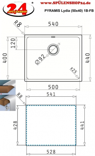 PYRAMIS Kchensple Lydia (50x40) 1B Unterbausple mit Siebkorb als Stopfen- oder Drehknopfventil