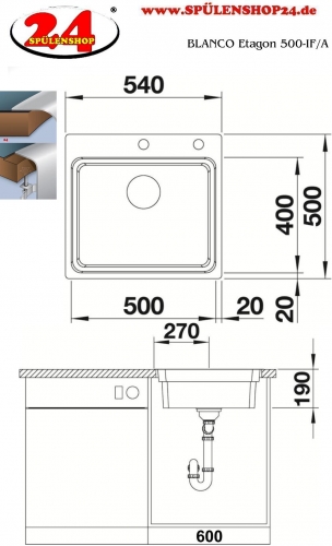 BLANCO Kchensple Etagon 500-IF/A Edelstahlsple / Einbausple Flachrand mit Ablaufsystem InFino und Zugknopf