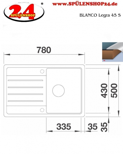 BLANCO Kchensple Legra 45 S Silgranit PuraDurII Granitsple / Einbausple mit Handbettigung