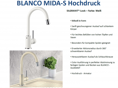 BLANCO Kchenarmatur Mida-S Silgranit-Look Einhebelmischer mit Zugauslauf 360 schwenkbarer Auslauf