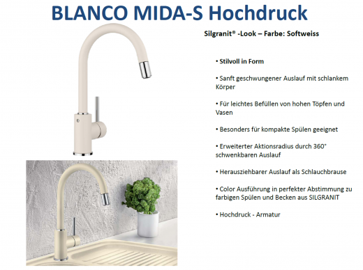 BLANCO Kchenarmatur Mida-S Silgranit-Look Einhebelmischer mit Zugauslauf 360 schwenkbarer Auslauf