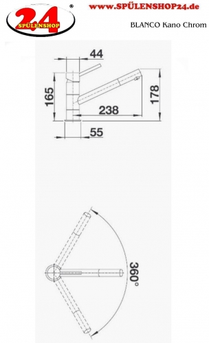BLANCO Kchenarmatur Kano Chrom Einhebelmischer / Spltischarmatur mit Festauslauf 360 schwenkbarer Auslauf
