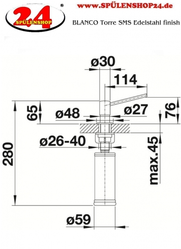 BLANCO Seifenspender Torre Edelstahl Finish Splmittelspender / Dispenser bequeme Druckbettigung von oben