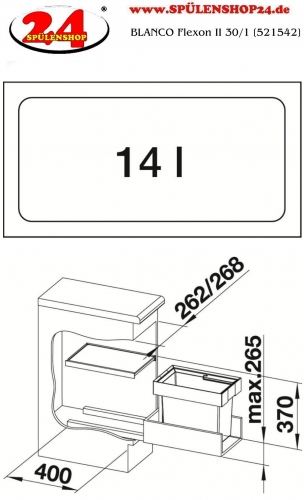 BLANCO Abfallbehlter Flexon II 30/1 Abfallsystem mit Systemdeckel zum Einbau in Schubksten ab 30cm Unterschrank