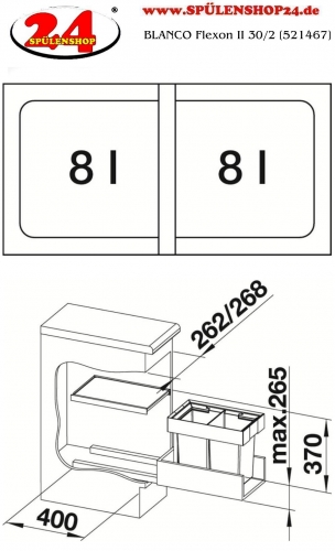 BLANCO Abfalltrennsystem Flexon II 30/2 Abfallsystem mit Systemdeckel zum Einbau in Schubksten ab 30cm Unterschrank