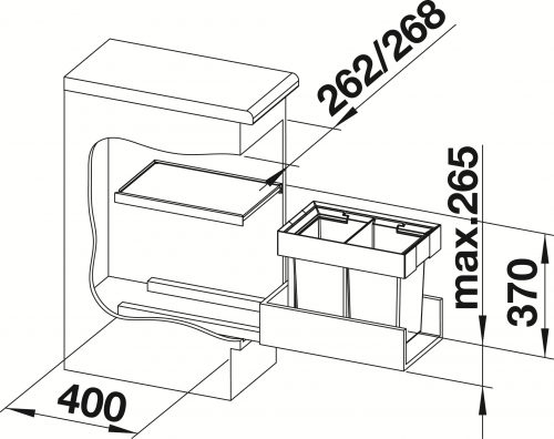 BLANCO Abfalltrennsystem Flexon II 30/2 Abfallsystem mit Systemdeckel zum Einbau in Schubksten ab 30cm Unterschrank