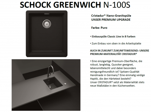 SCHOCK Kchensple Greenwich N-100S Cristadur Nano-Granitsple / Einbausple mit Drehexcenter