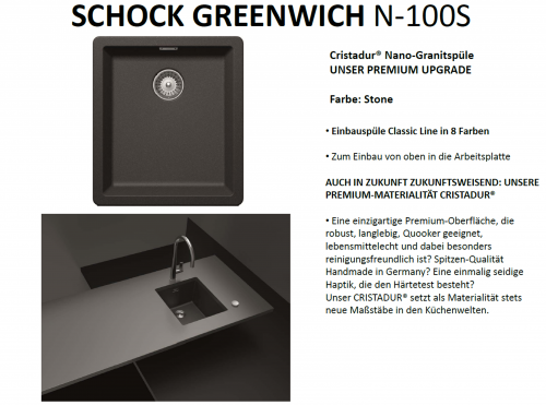 SCHOCK Kchensple Greenwich N-100S Cristadur Nano-Granitsple / Einbausple mit Drehexcenter