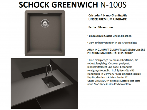 SCHOCK Kchensple Greenwich N-100S Cristadur Nano-Granitsple / Einbausple mit Drehexcenter