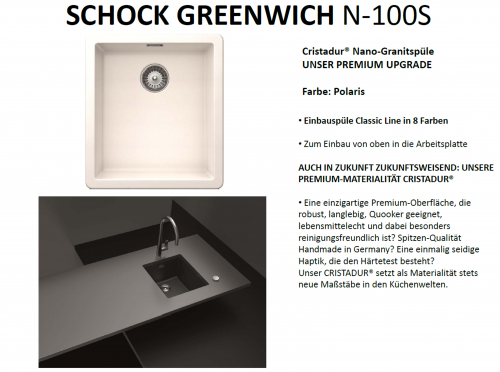 SCHOCK Kchensple Greenwich N-100S Cristadur Nano-Granitsple / Einbausple mit Drehexcenter