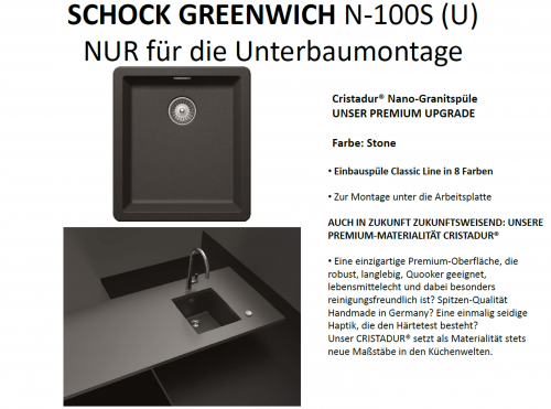 SCHOCK Kchensple Greenwich N-100S-U Cristadur Nano-Granitsple / Unterbausple mit Drehexcenter