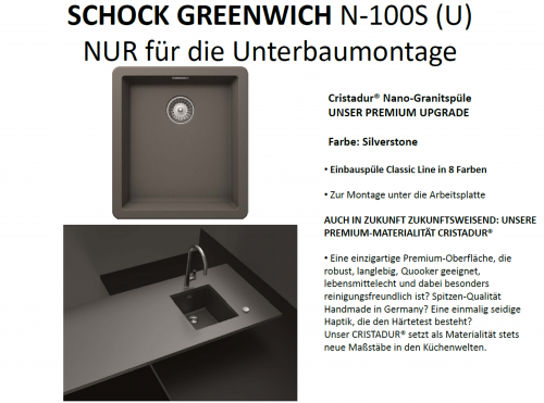 SCHOCK Kchensple Greenwich N-100S-U Cristadur Nano-Granitsple / Unterbausple mit Drehexcenter