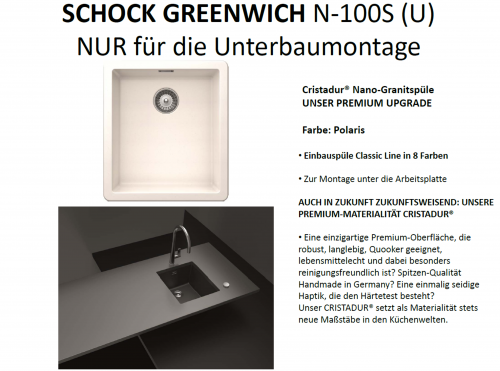 SCHOCK Kchensple Greenwich N-100S-U Cristadur Nano-Granitsple / Unterbausple mit Drehexcenter