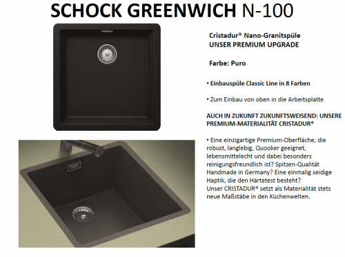 SCHOCK Kchensple Greenwich N-100 Cristadur Nano-Granitsple / Einbausple mit Drehexcenter