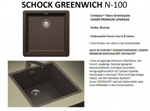 SCHOCK Kchensple Greenwich N-100 Cristadur Nano-Granitsple / Einbausple mit Drehexcenter