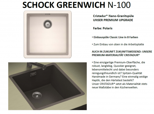 SCHOCK Kchensple Greenwich N-100 Cristadur Nano-Granitsple / Einbausple mit Drehexcenter