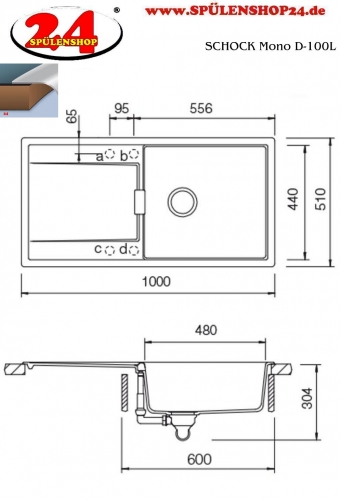 SCHOCK Kchensple Mono D-100L Cristadur Nano-Granitsple / Einbausple mit Drehexcenter