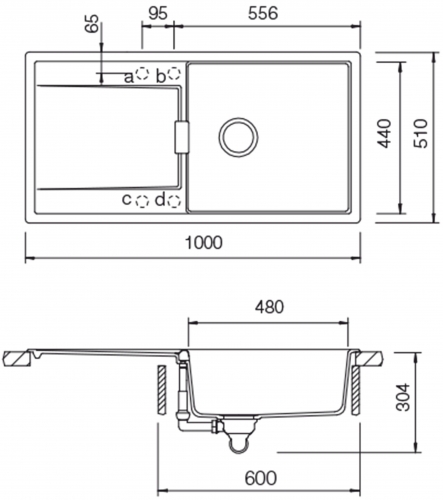 SCHOCK Kchensple Mono D-100L Cristadur Nano-Granitsple / Einbausple mit Drehexcenter