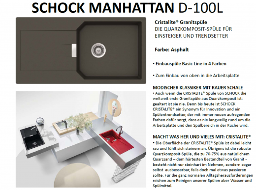 x SCHOCK Kchensple Manhattan D-100L Cristalite Granitsple / Einbausple Basic Line mit Drehexcenter