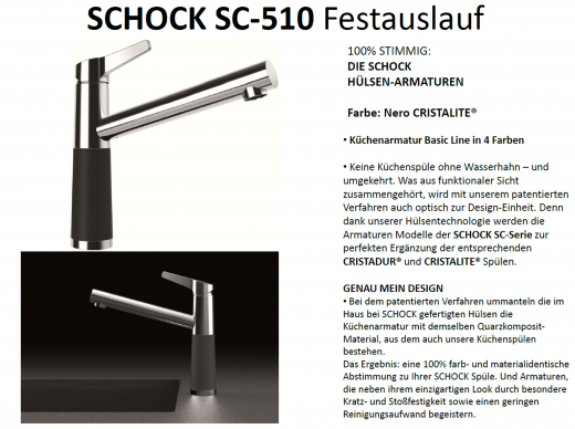 SCHOCK Kchenarmatur SC-510 Cristalite Basic Line Einhebelmischer Festauslauf 360 schwenkbarer Auslauf mit Materialhlse