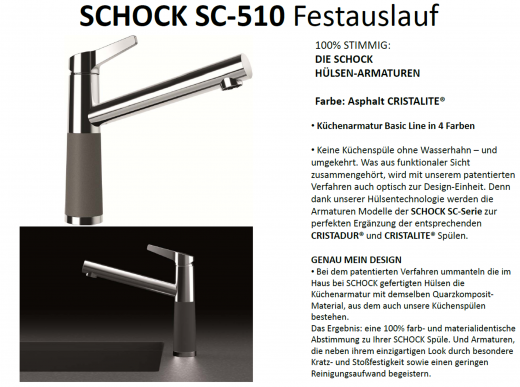 SCHOCK Kchenarmatur SC-510 Cristalite Basic Line Einhebelmischer Festauslauf 360 schwenkbarer Auslauf mit Materialhlse