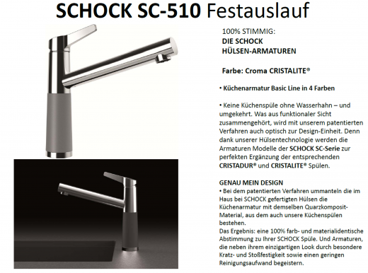 SCHOCK Kchenarmatur SC-510 Cristalite Basic Line Einhebelmischer Festauslauf 360 schwenkbarer Auslauf mit Materialhlse