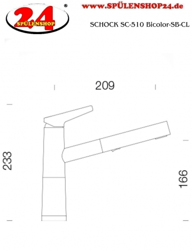 SCHOCK Kchenarmatur SC-510 Cristalite Basic Line Einhebelmischer Zugauslauf 120 schwenkbarer Auslauf mit Materialhlse und Schlauchbrause in 4 Farben