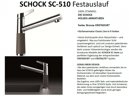 SCHOCK Kchenarmatur SC-510 Cristadur Classic Line Einhebelmischer Festauslauf 360 schwenkbarer Auslauf mit Materialhlse