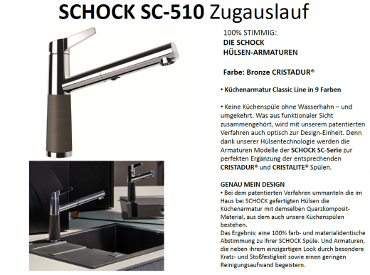 SCHOCK Kchenarmatur SC-510 Cristadur Classic Line Einhebelmischer Zugauslauf 120 schwenkbarer Auslauf mit Materialhlse und Schlauchbrause